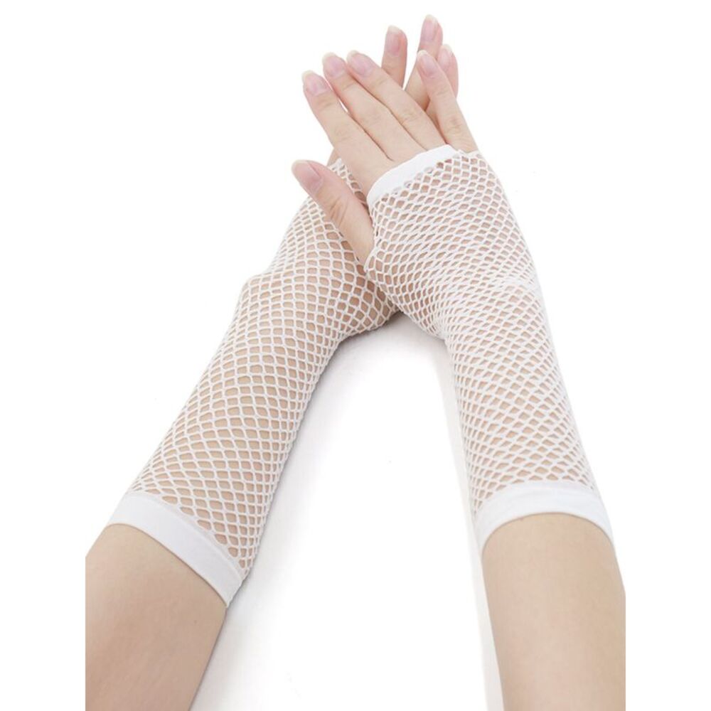 Mesh 1980s Fancy Dress Party Costume Accessories Fishnet Gloves Long-2 Pairs